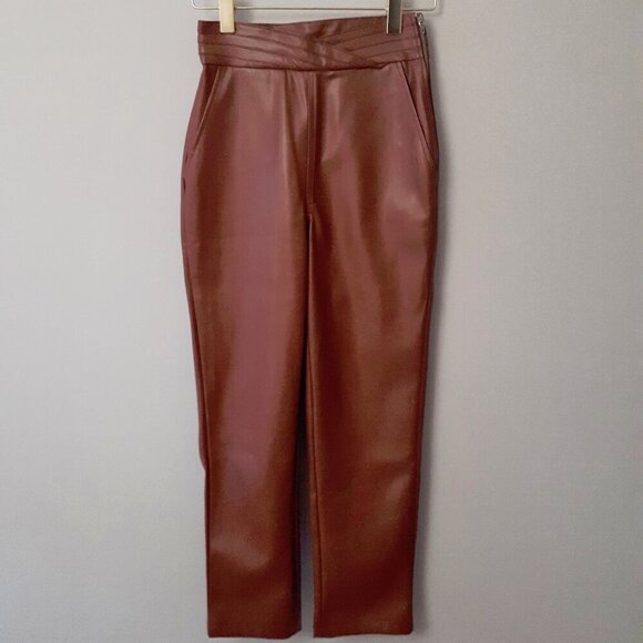 NWT 7 For all Mankind cognac brown faux leather pants, XS - Picture 5 of 9